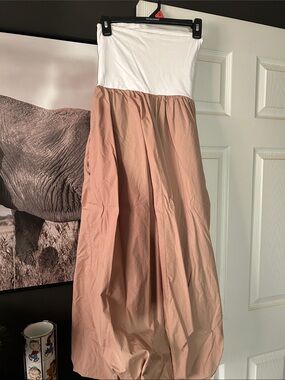White & Dusty Rose Strapless Maxi Skirt